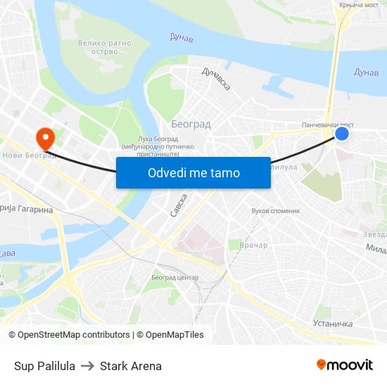 Sup Palilula to Stark Arena map