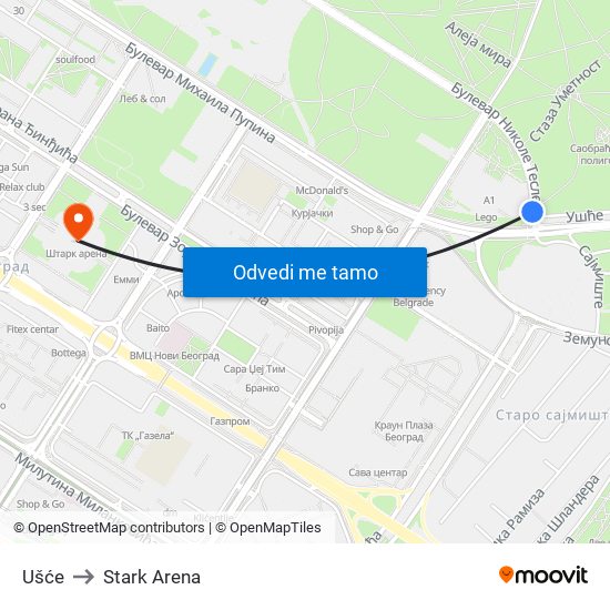 Ušće to Stark Arena map