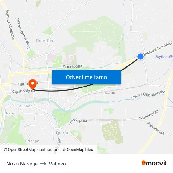Novo Naselje to Valjevo map