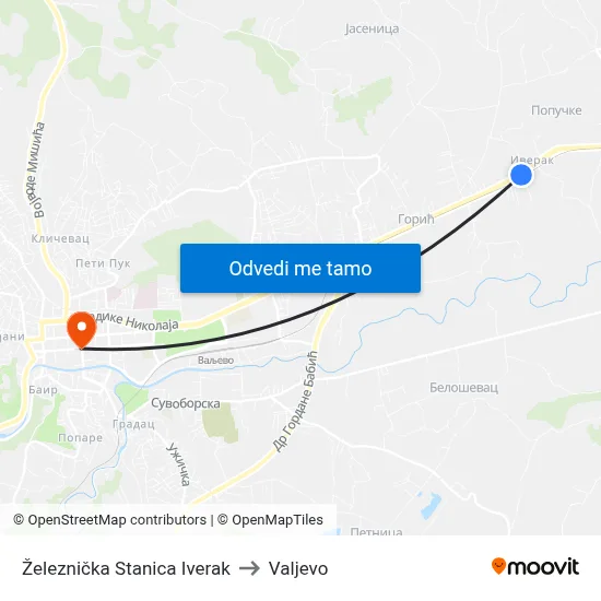 Železnička Stanica Iverak to Valjevo map