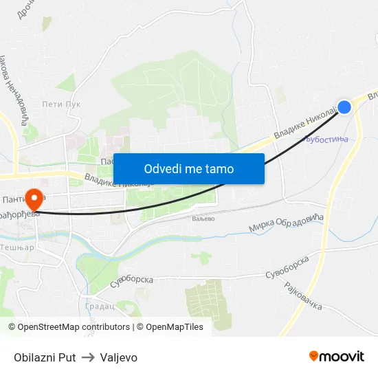 Obilazni Put to Valjevo map