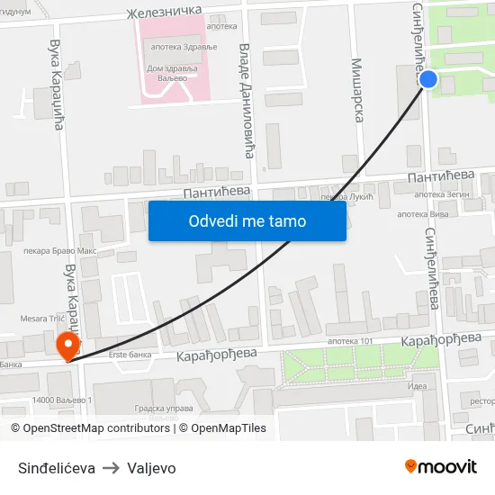Sinđelićeva to Valjevo map