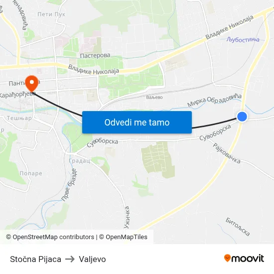 Stočna Pijaca to Valjevo map