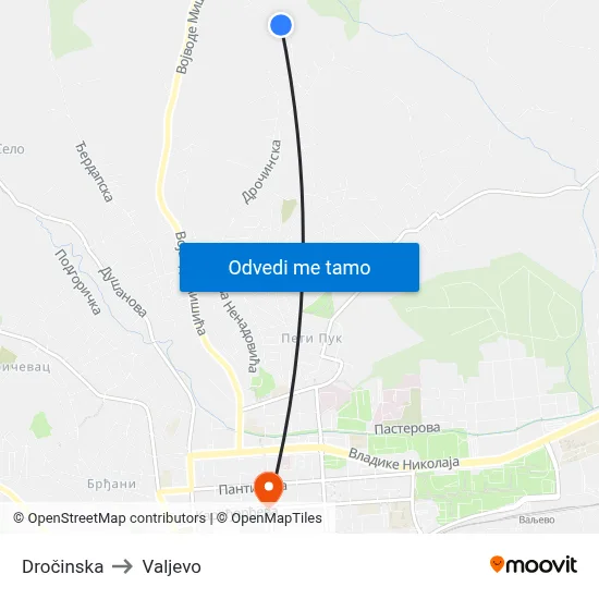 Dročinska to Valjevo map