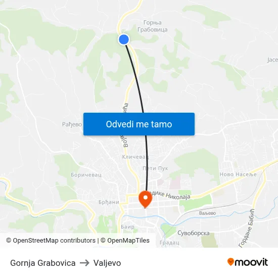 Gornja Grabovica to Valjevo map