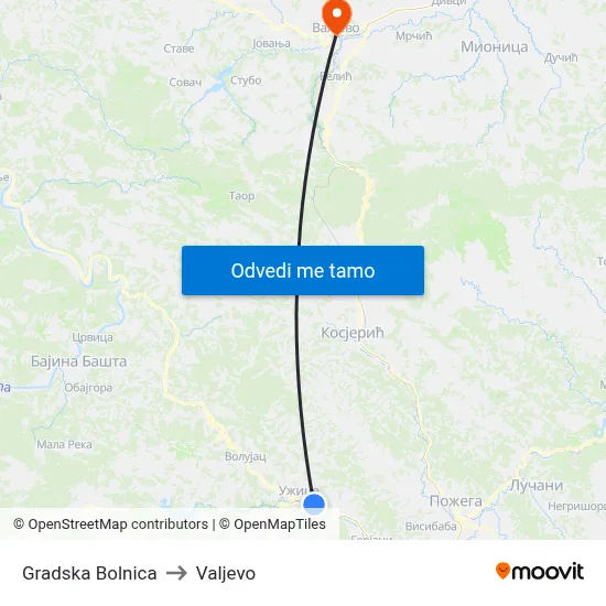 Gradska Bolnica to Valjevo map