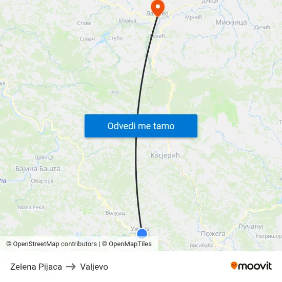 Zelena Pijaca to Valjevo map