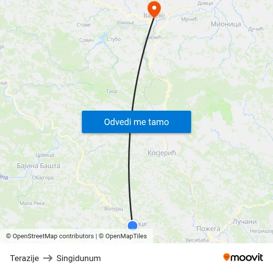 Terazije to Singidunum map
