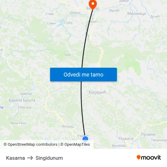 Kasarna to Singidunum map