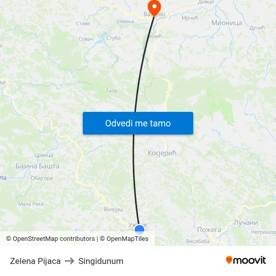 Zelena Pijaca to Singidunum map
