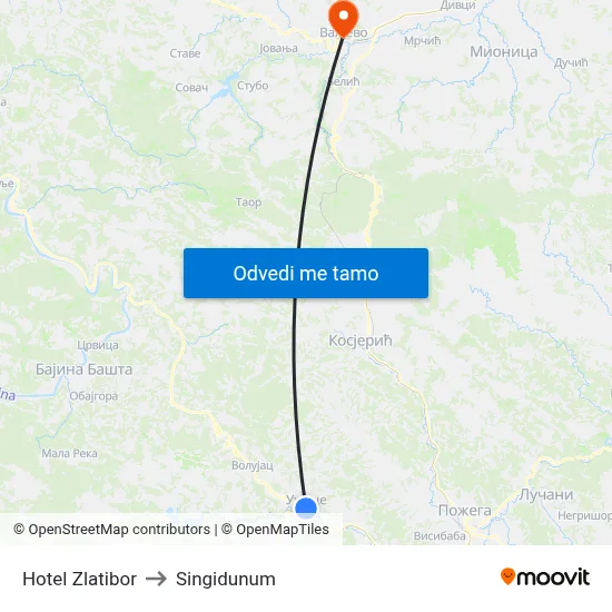 Hotel Zlatibor to Singidunum map