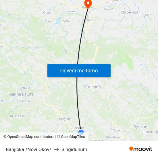 Banjička /Novi Okov/ to Singidunum map