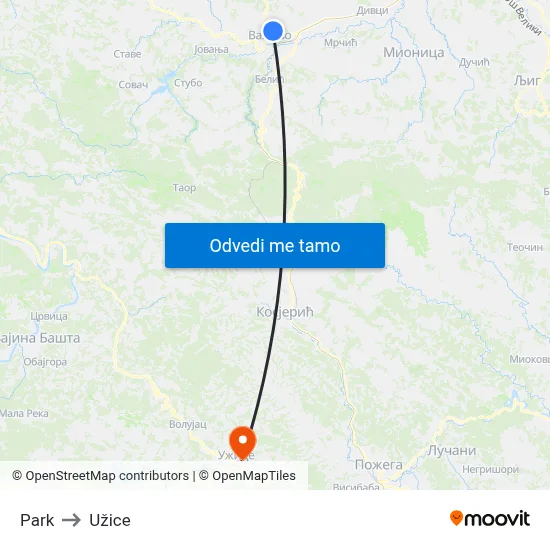 Park to Užice map