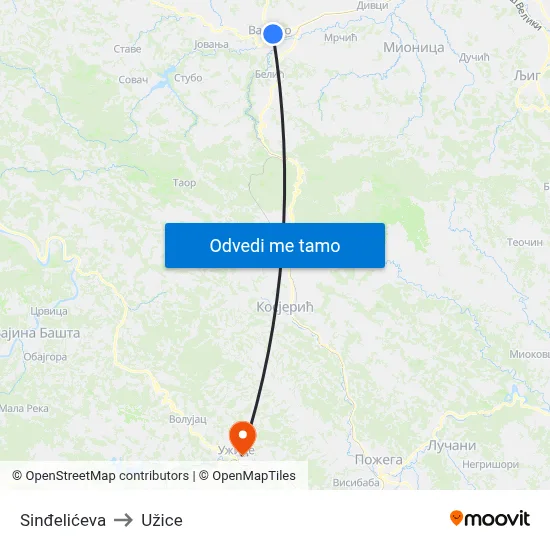 Sinđelićeva to Užice map
