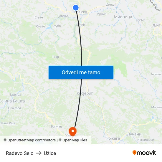 Rađevo Selo to Užice map