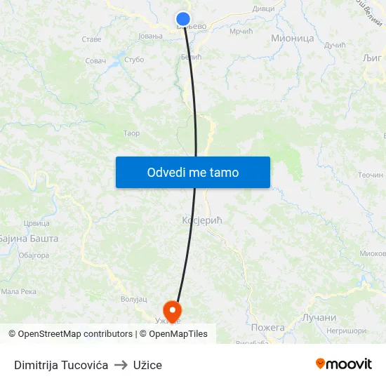 Dimitrija Tucovića to Užice map