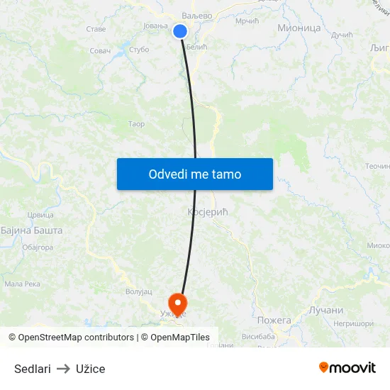 Sedlari to Užice map