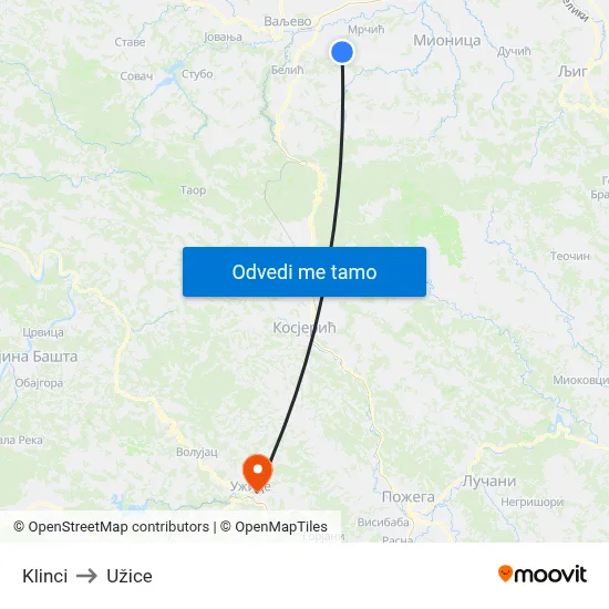 Klinci to Užice map