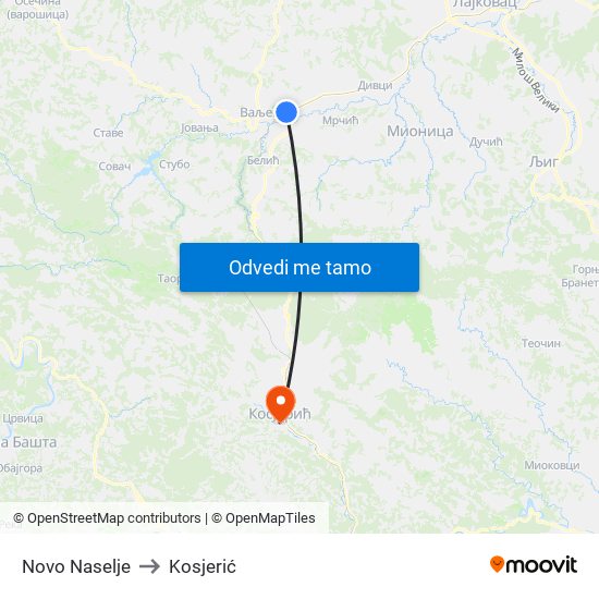 Novo Naselje to Kosjerić map