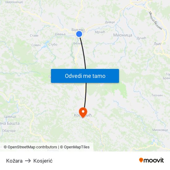 Kožara to Kosjerić map