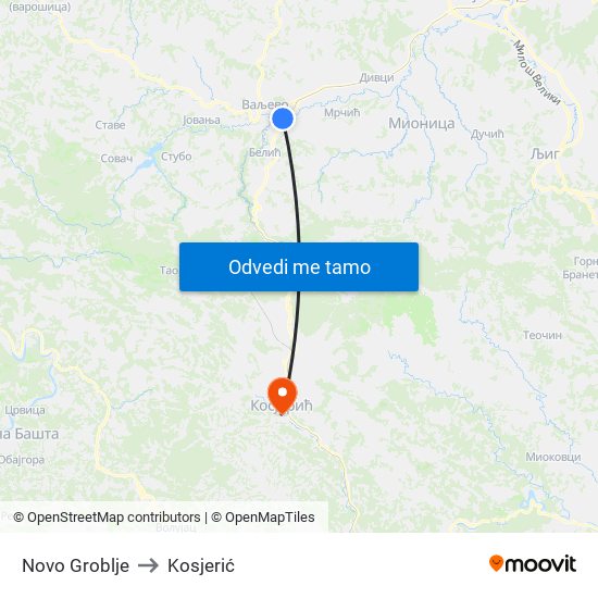 Novo Groblje to Kosjerić map