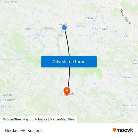 Gradac to Kosjerić map