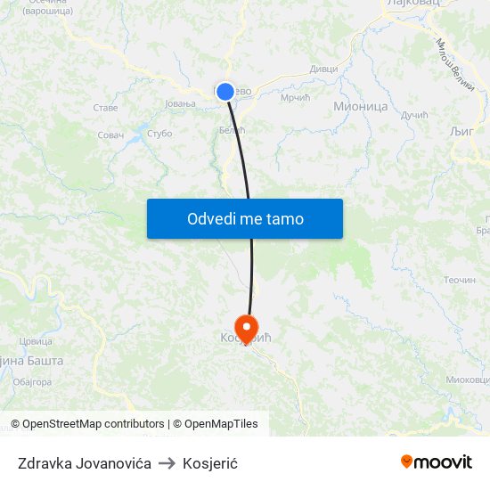 Zdravka Jovanovića to Kosjerić map