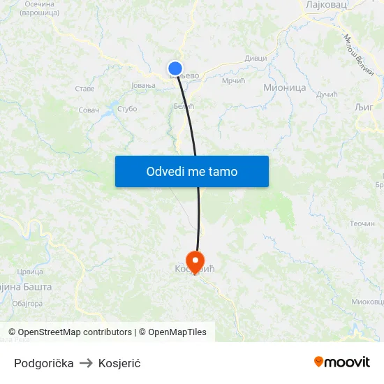 Podgorička to Kosjerić map