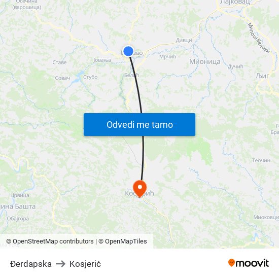 Đerdapska to Kosjerić map