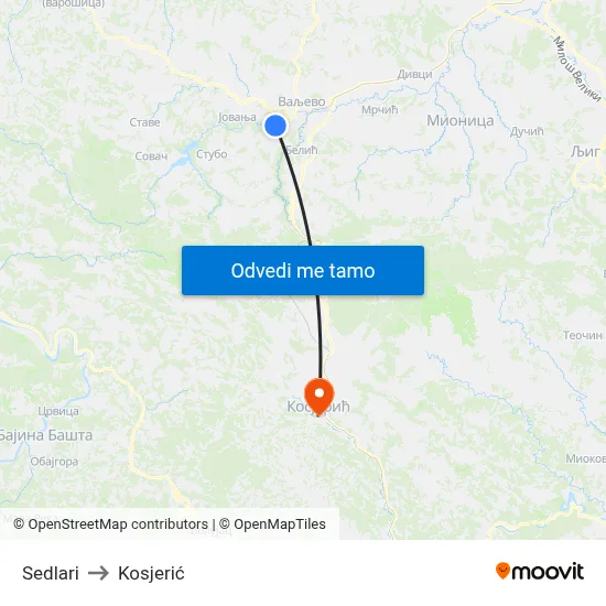 Sedlari to Kosjerić map