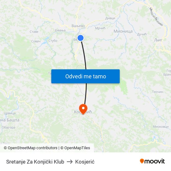 Sretanje Za Konjički Klub to Kosjerić map