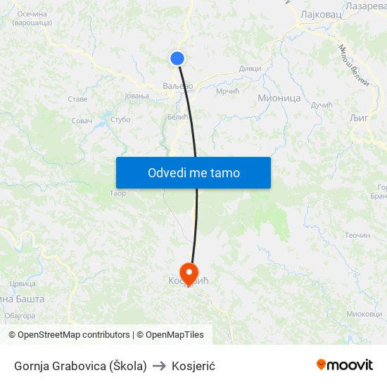 Gornja Grabovica (Škola) to Kosjerić map