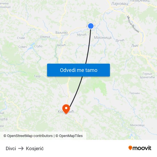 Divci to Kosjerić map