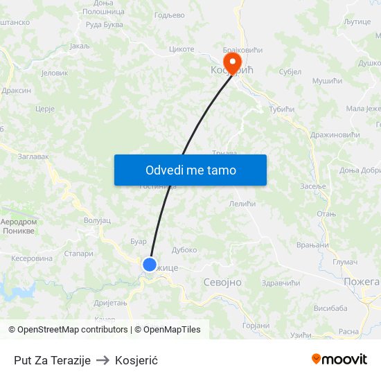 Put Za Terazije to Kosjerić map