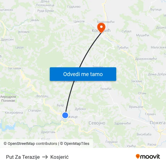 Put Za Terazije to Kosjerić map