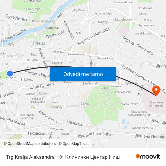 Trg Kralja Aleksandra to Клинички Центар Ниш map