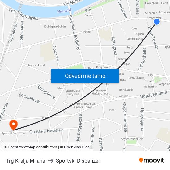 Trg Kralja Milana to Sportski Dispanzer map