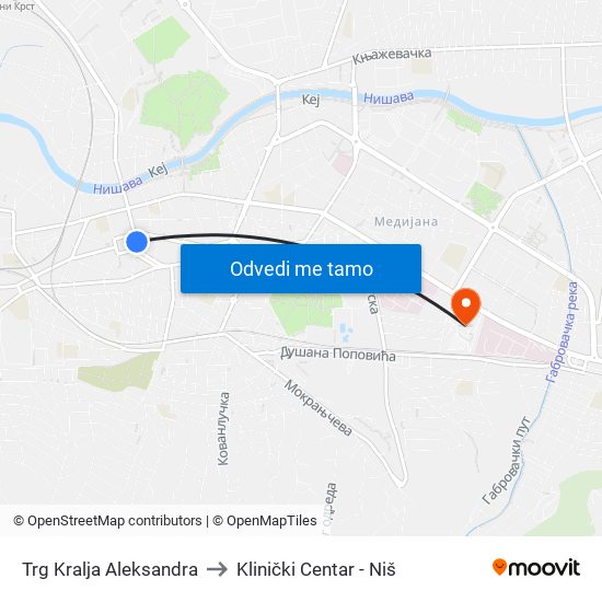 Trg Kralja Aleksandra to Klinički Centar - Niš map