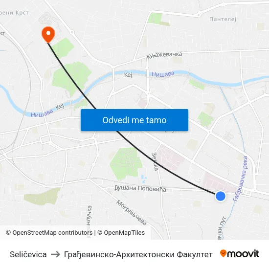 Seličevica to Грађевинско-Архитектонски Факултет map