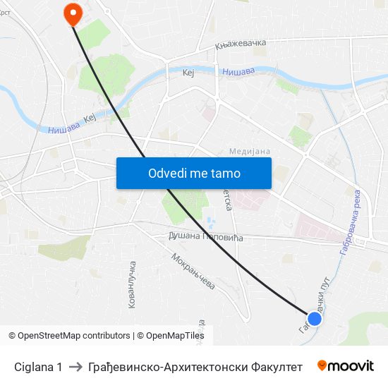 Ciglana 1 to Грађевинско-Архитектонски Факултет map