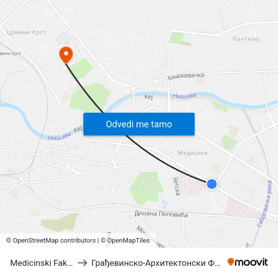 Medicinski Fakultet to Грађевинско-Архитектонски Факултет map