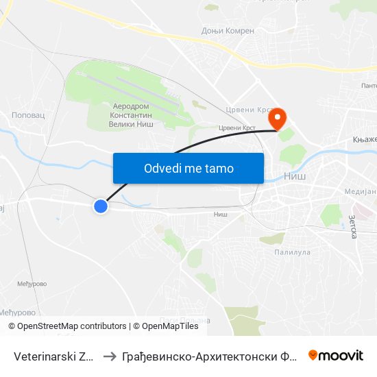 Veterinarski Zavod to Грађевинско-Архитектонски Факултет map