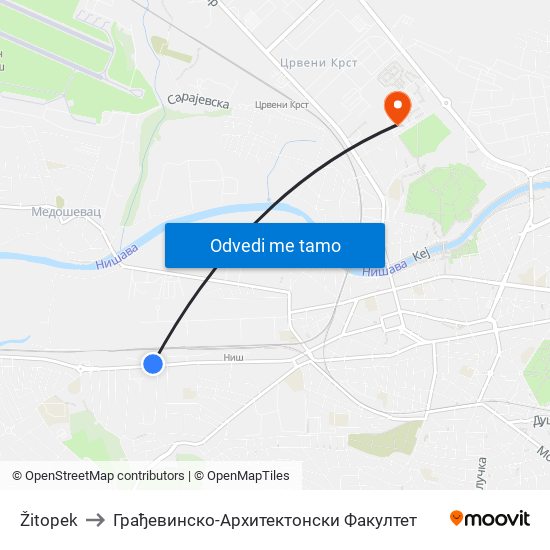 Žitopek to Грађевинско-Архитектонски Факултет map