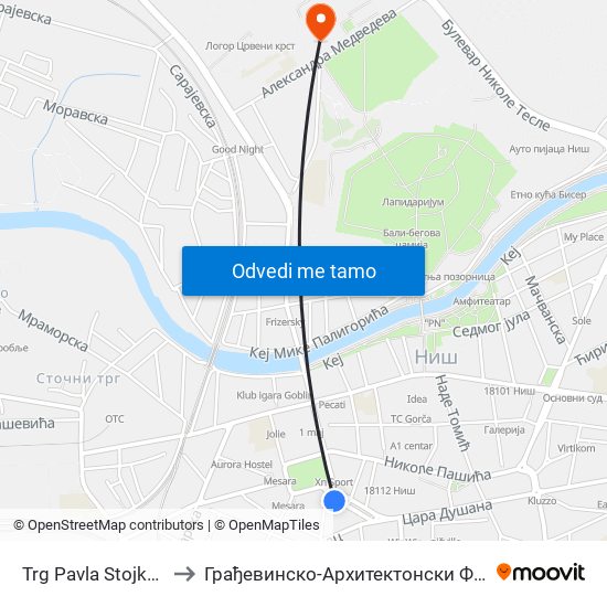 Trg Pavla Stojkovića to Грађевинско-Архитектонски Факултет map