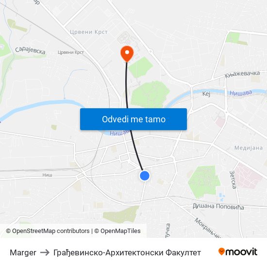 Marger to Грађевинско-Архитектонски Факултет map