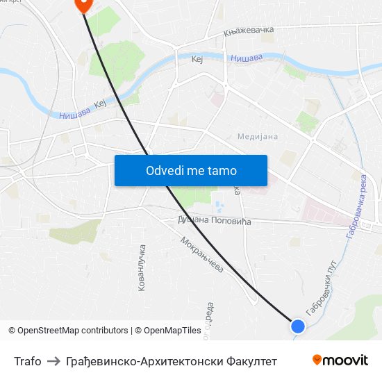 Trafo to Грађевинско-Архитектонски Факултет map