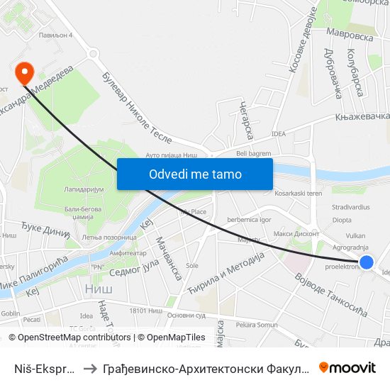 Niš-Ekspres to Грађевинско-Архитектонски Факултет map