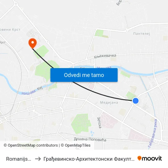 Romanijska to Грађевинско-Архитектонски Факултет map