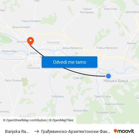 Banjska Rampa to Грађевинско-Архитектонски Факултет map