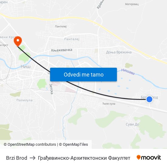 Brzi Brod to Грађевинско-Архитектонски Факултет map